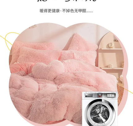 Luxury Autumn Winter Warm Pink Bedding Set Plush Kawaii Mink Velvet Queen Duvet Cover Set with Sheets Single Double Bedding Sets