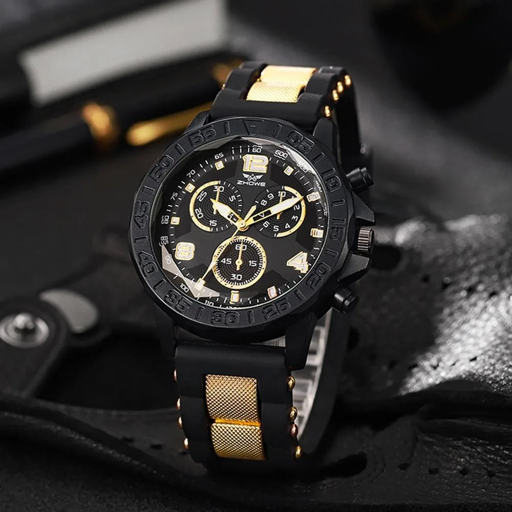 Men Fashion Sports Rubber Strap Quartz Watch Big Dial Watches Men&