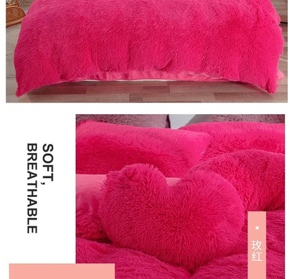 Luxury Autumn Winter Warm Pink Bedding Set Plush Kawaii Mink Velvet Queen Duvet Cover Set with Sheets Single Double Bedding Sets