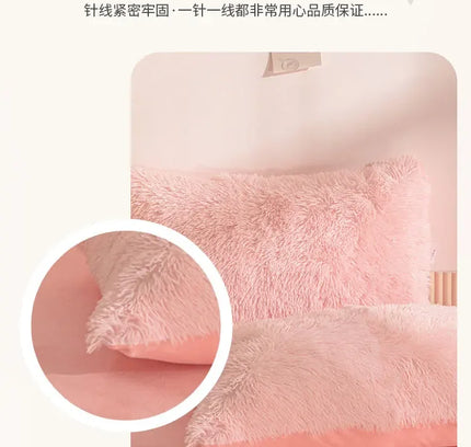 Luxury Autumn Winter Warm Pink Bedding Set Plush Kawaii Mink Velvet Queen Duvet Cover Set with Sheets Single Double Bedding Sets