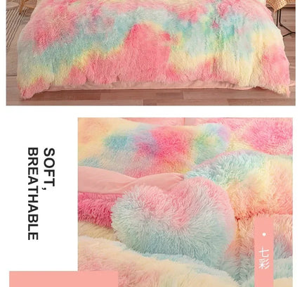 Luxury Autumn Winter Warm Pink Bedding Set Plush Kawaii Mink Velvet Queen Duvet Cover Set with Sheets Single Double Bedding Sets