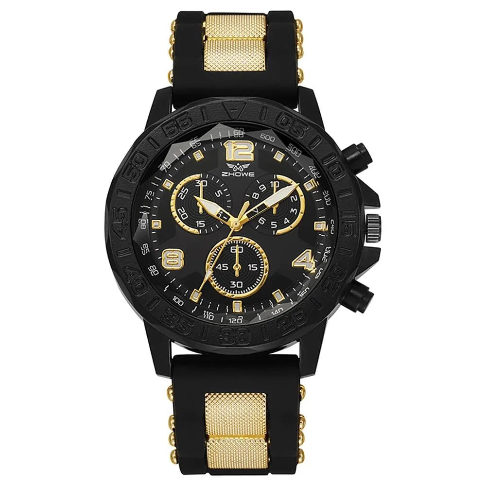 Men Fashion Sports Rubber Strap Quartz Watch Big Dial Watches Men&