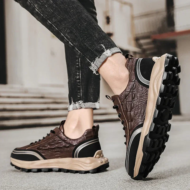 CrocoStride™️ Crocodile Pattern Lace-Up Sneakers