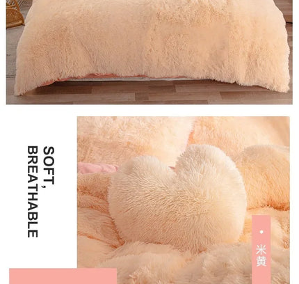 Luxury Autumn Winter Warm Pink Bedding Set Plush Kawaii Mink Velvet Queen Duvet Cover Set with Sheets Single Double Bedding Sets