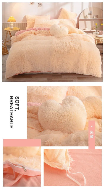 Luxury Autumn Winter Warm Pink Bedding Set Plush Kawaii Mink Velvet Queen Duvet Cover Set with Sheets Single Double Bedding Sets