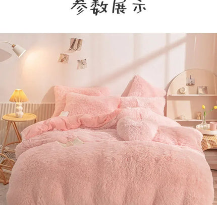 Luxury Autumn Winter Warm Pink Bedding Set Plush Kawaii Mink Velvet Queen Duvet Cover Set with Sheets Single Double Bedding Sets