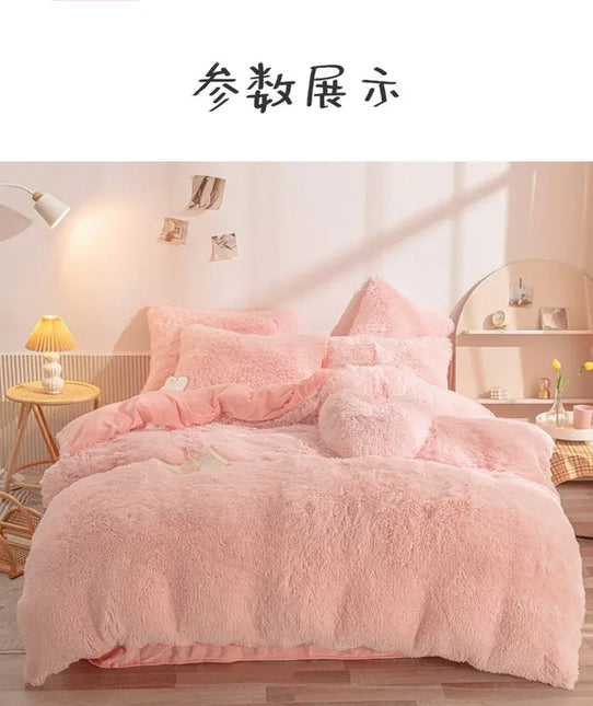 Luxury Autumn Winter Warm Pink Bedding Set Plush Kawaii Mink Velvet Queen Duvet Cover Set with Sheets Single Double Bedding Sets