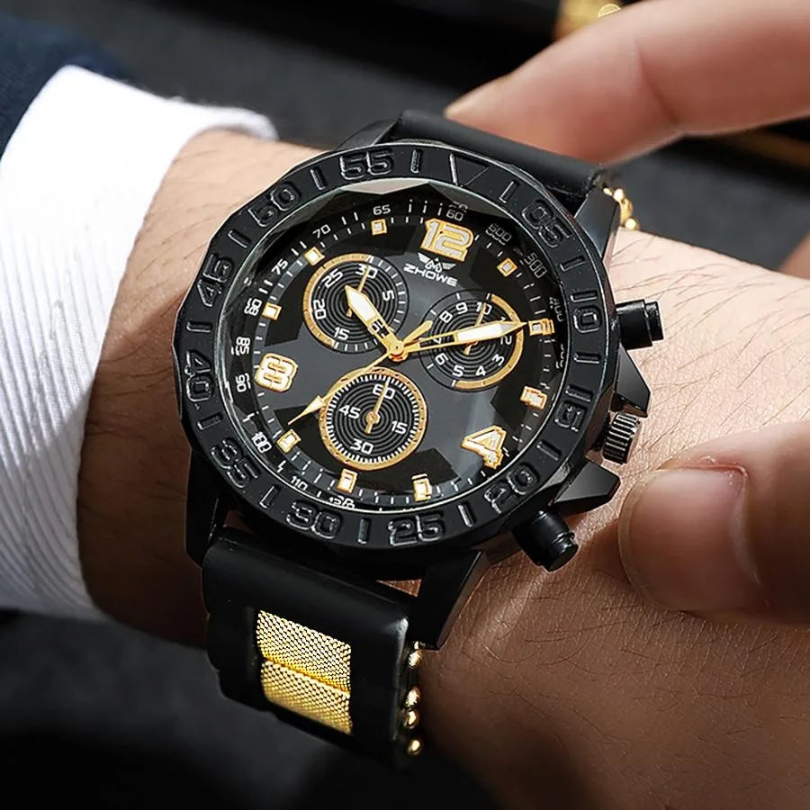 Men Fashion Sports Rubber Strap Quartz Watch Big Dial Watches Men&