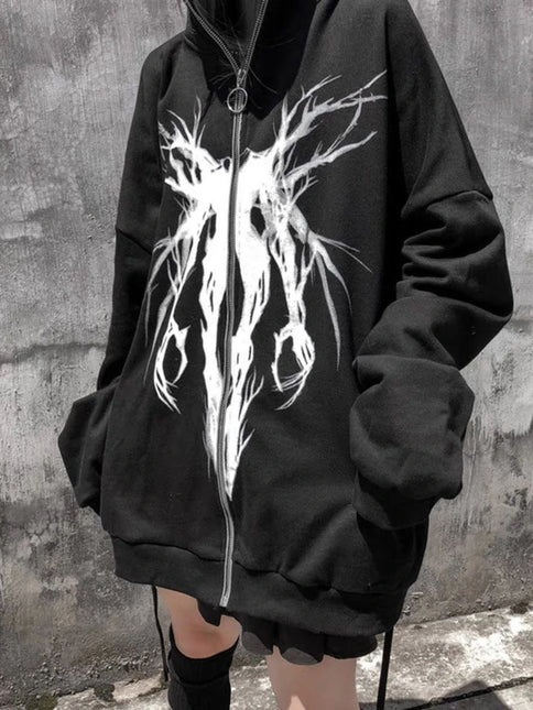 Unisex-Kapuzenpullover mit Reißverschluss im Grunge-Stil