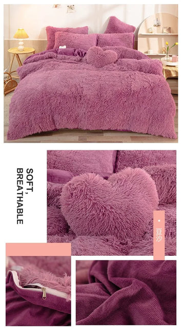 Luxury Autumn Winter Warm Pink Bedding Set Plush Kawaii Mink Velvet Queen Duvet Cover Set with Sheets Single Double Bedding Sets