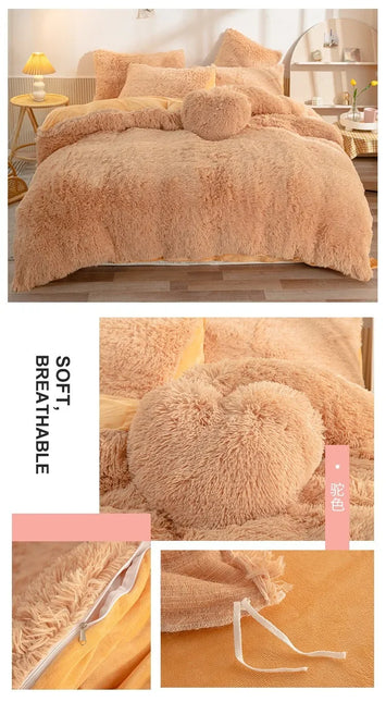 Luxury Autumn Winter Warm Pink Bedding Set Plush Kawaii Mink Velvet Queen Duvet Cover Set with Sheets Single Double Bedding Sets