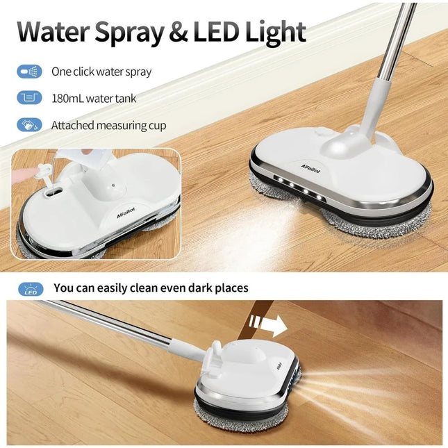 Electric Spin Mop with Water Sprayer & LED Light