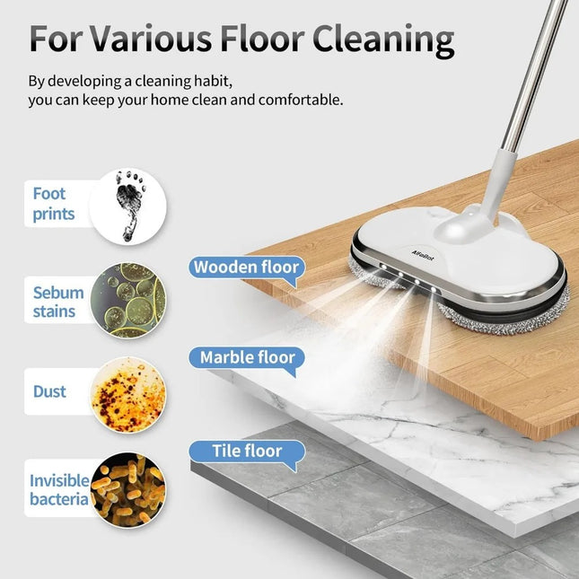 Electric Spin Mop with Water Sprayer & LED Light